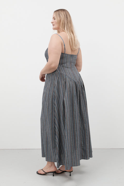 Blue Stripe Maxi Ballerina Dress