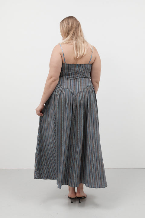 Blue Stripe Maxi Ballerina Dress