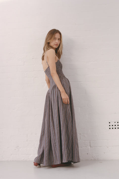 Blue Stripe Maxi Ballerina Dress