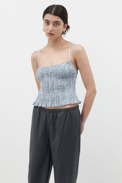 Blue Stripe Ruched Cami