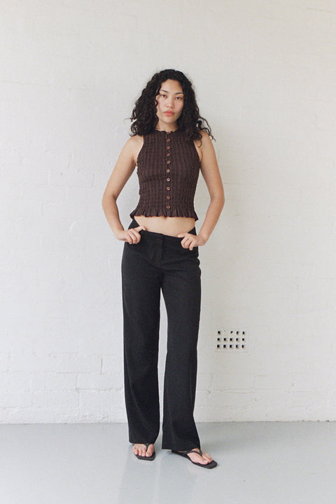 Brown Ruched Button Tank
