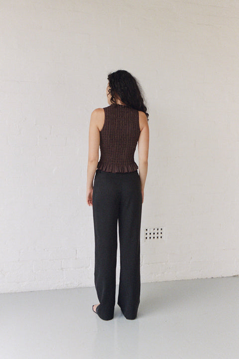 Brown Ruched Button Tank