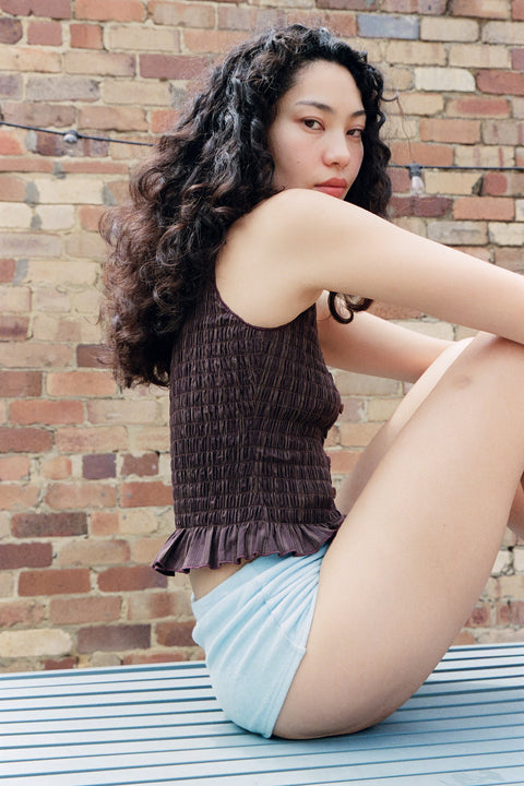 Brown Ruched Button Tank