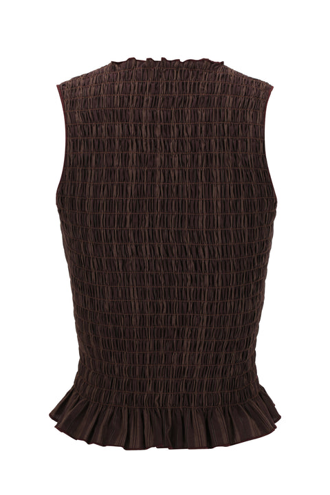 Brown Ruched Button Tank