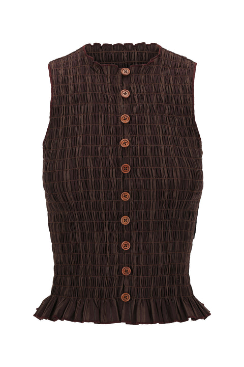 Brown Ruched Button Tank