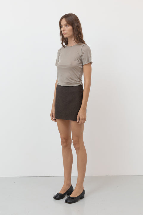 Brown Herringbone Mini Skirt