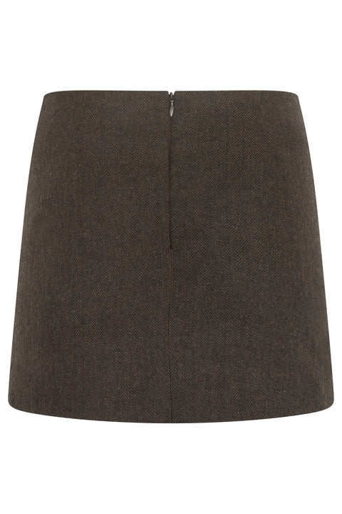 Brown Herringbone Mini Skirt