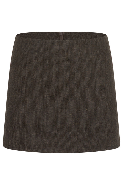 Brown Herringbone Mini Skirt