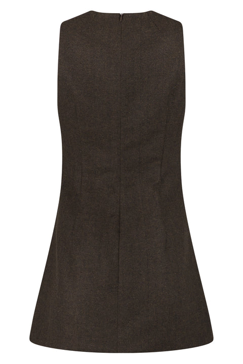 Brown Herringbone Pinafore Dress