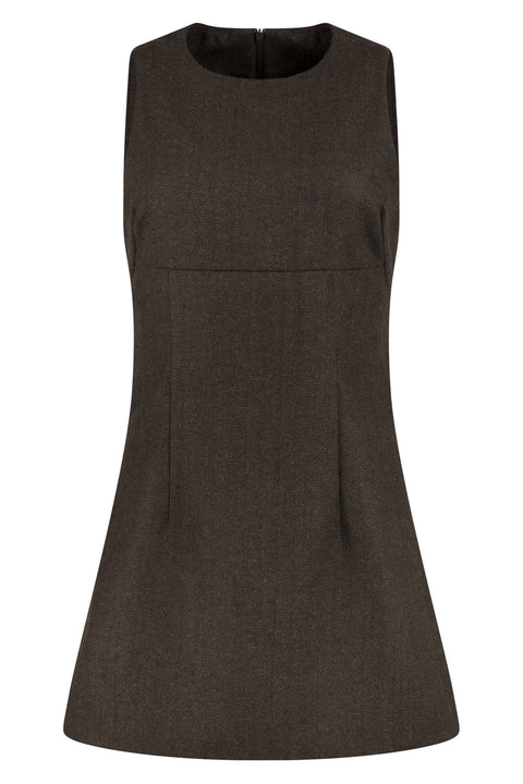 Brown Herringbone Pinafore Dress