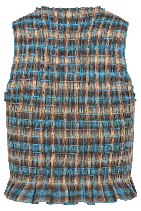 Butterfly Plaid Ruched Tank