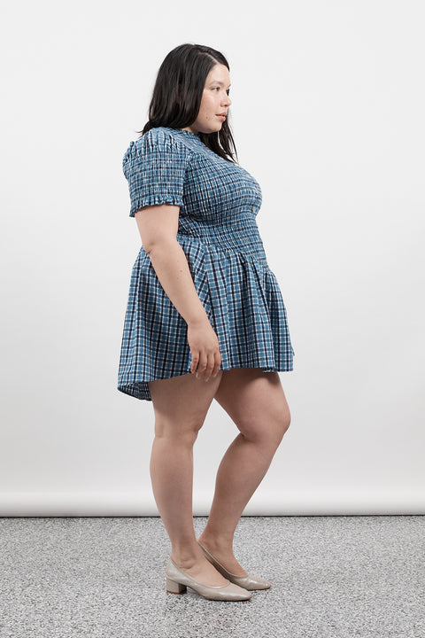 ruched mini dress in biscuit plaid apres studio Apres Studio Mini Dress by Apres Studio