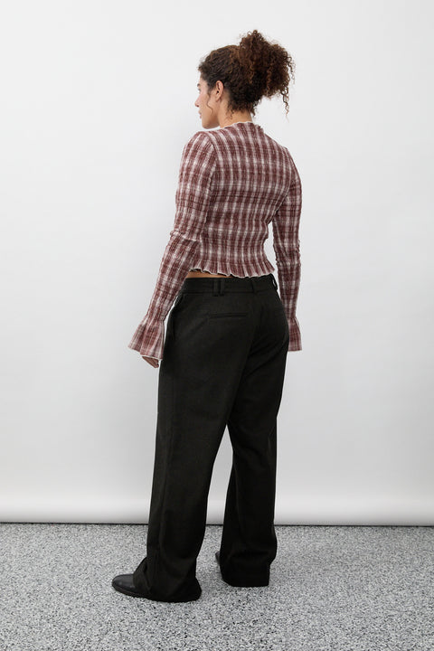 Cacao Plaid Ruched Longsleeve