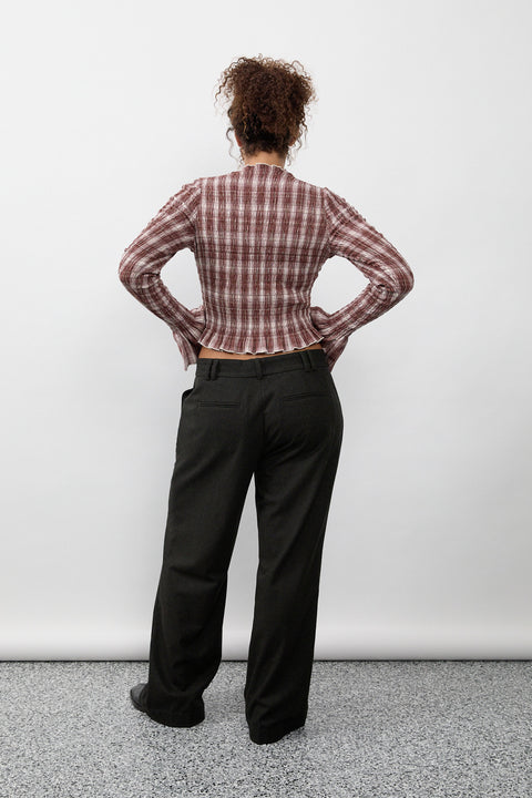 Cacao Plaid Ruched Longsleeve