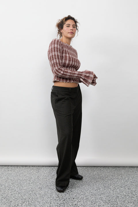 Cacao Plaid Ruched Longsleeve