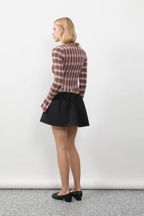 Cacao Plaid Ruched Longsleeve