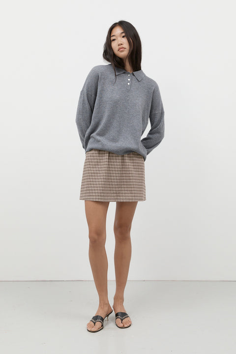 Charcoal Cashmere Polo Knit