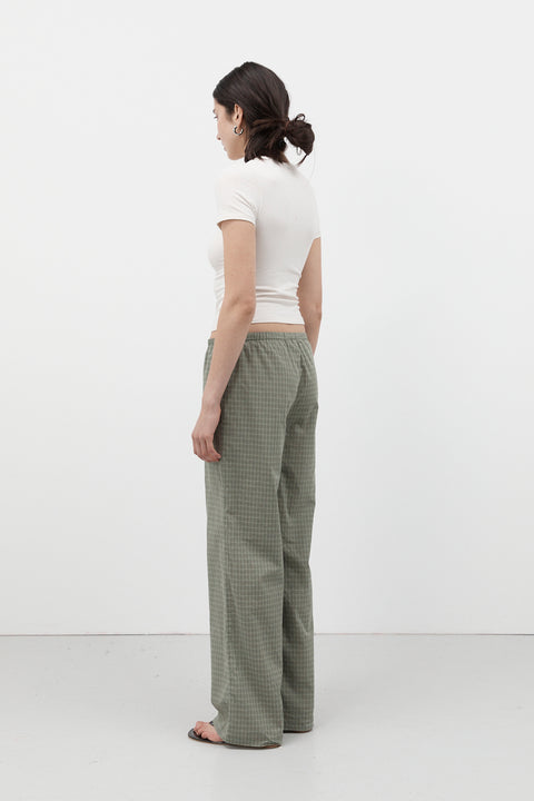 Sage Gingham Elastic Waist Pant