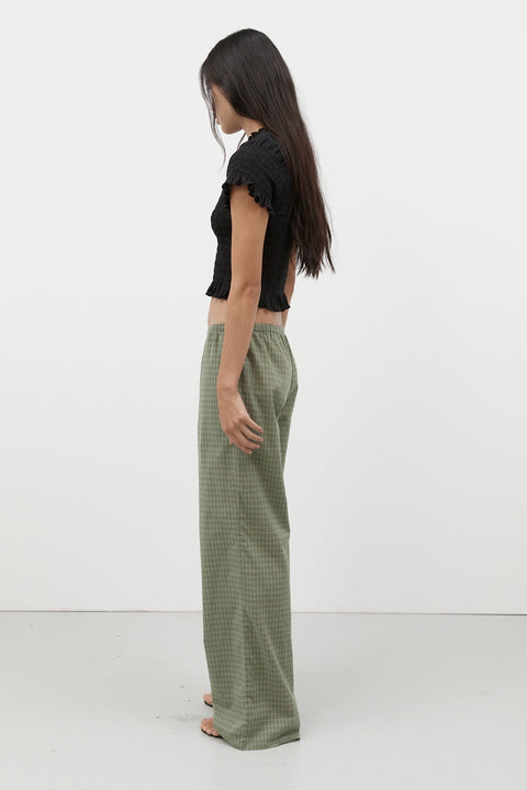 Sage Gingham Elastic Waist Pant