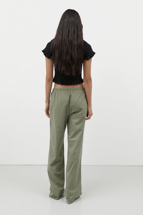 Sage Gingham Elastic Waist Pant