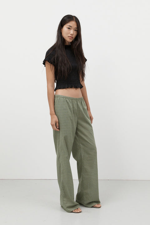 Sage Gingham Elastic Waist Pant