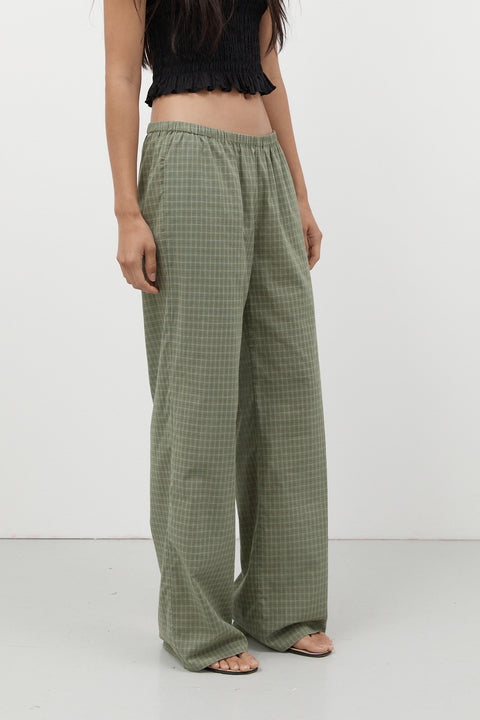 Sage Gingham Elastic Waist Pant