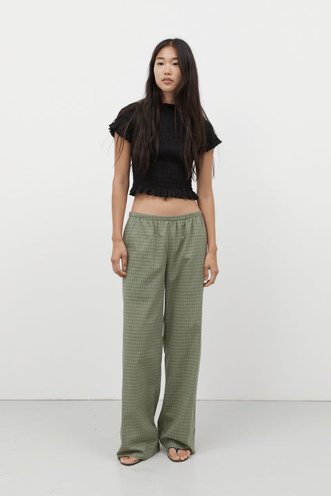 Sage Gingham Elastic Waist Pant