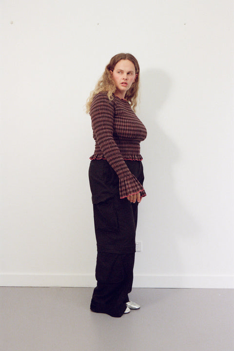 Fig Plaid Ruched Longsleeve
