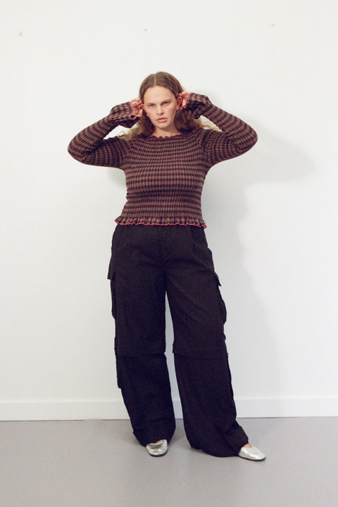 Fig Plaid Ruched Longsleeve