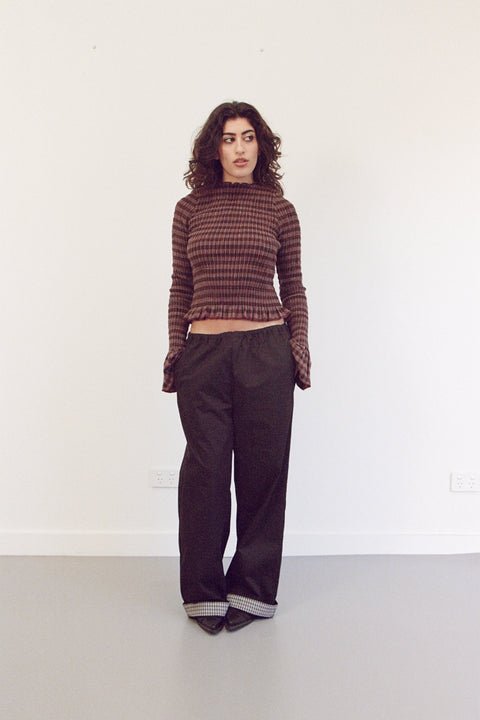 Fig Plaid Ruched Longsleeve