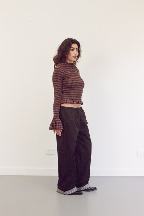 Fig Plaid Ruched Longsleeve