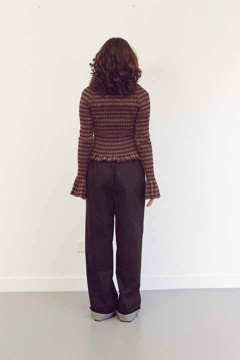 Fig Plaid Ruched Longsleeve