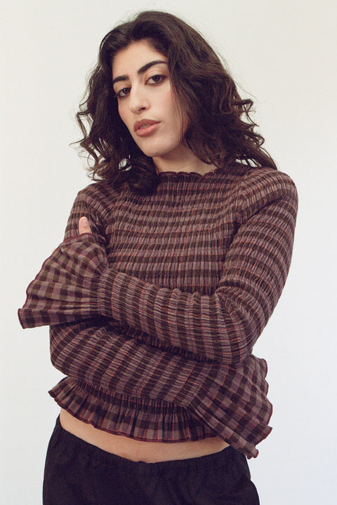 Fig Plaid Ruched Longsleeve