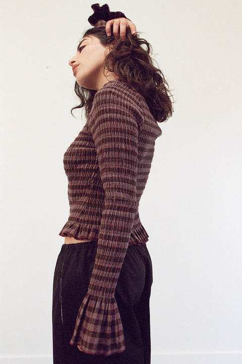 Fig Plaid Ruched Longsleeve