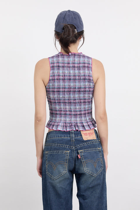 Grape Plaid Ruched Tank