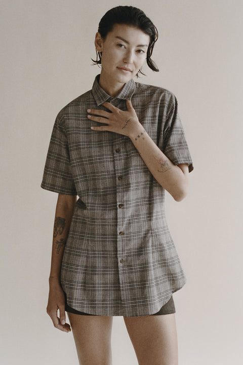 Grey Plaid Tailored Shirt