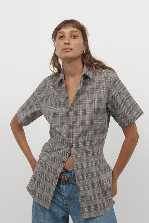 Grey Plaid Tailored Shirt