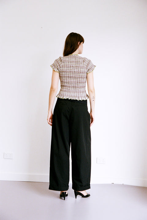 Honeydew Plaid Ruched Tee