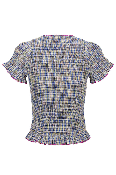 Marine Plaid Ruched Tee