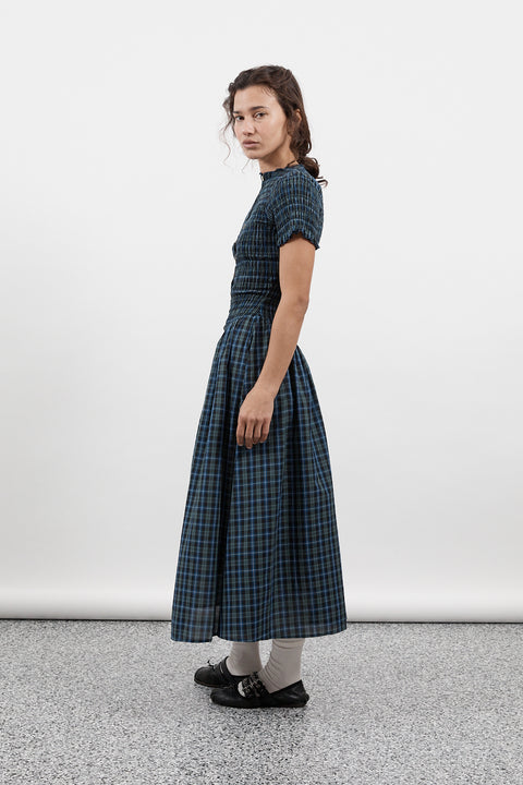 Navy Plaid Button Marta Dress