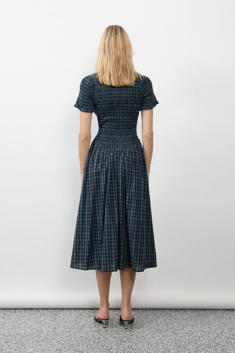 Navy Plaid Button Marta Dress