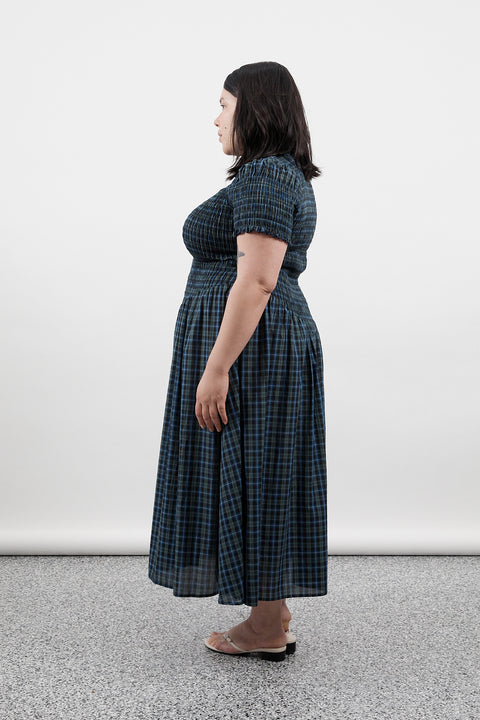 Navy Plaid Button Marta Dress
