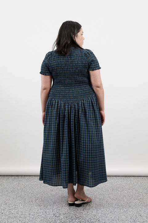 Navy Plaid Button Marta Dress