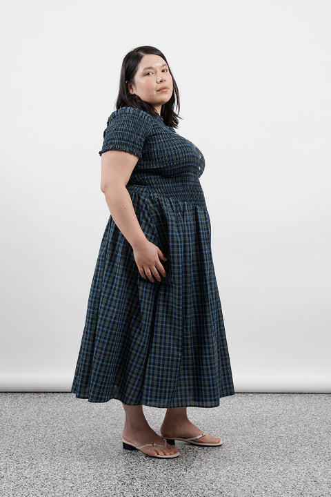 Navy Plaid Button Marta Dress