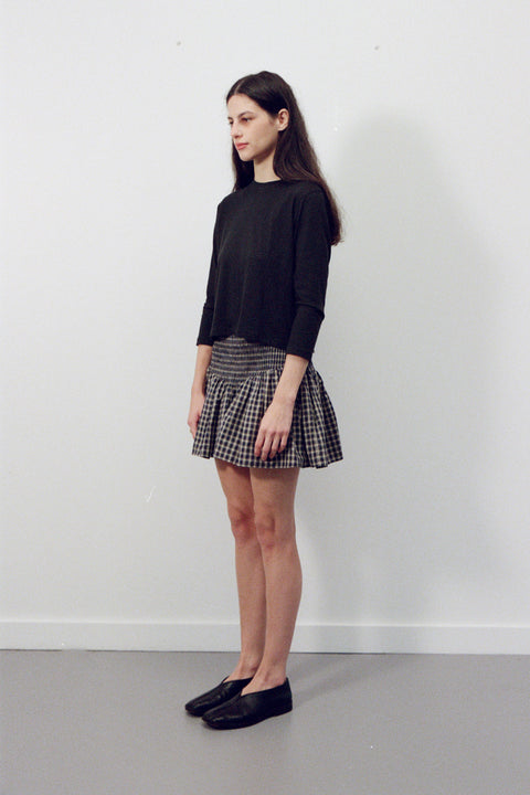 Navy Plaid Ruched Mini Skirt