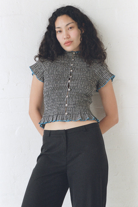 Noir Ruched Button Tee
