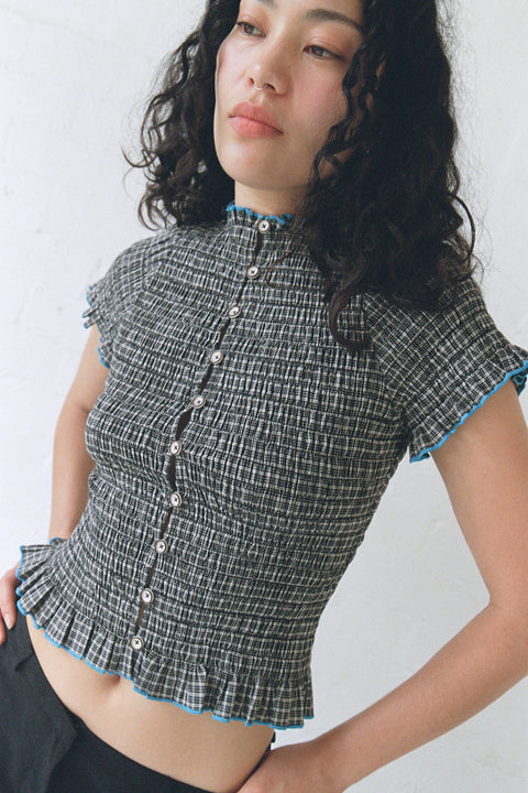Noir Ruched Button Tee