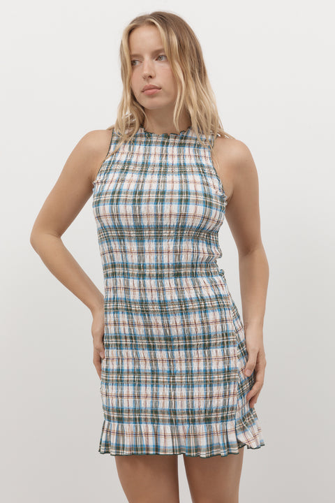 Olive Ruched Cotton Dress