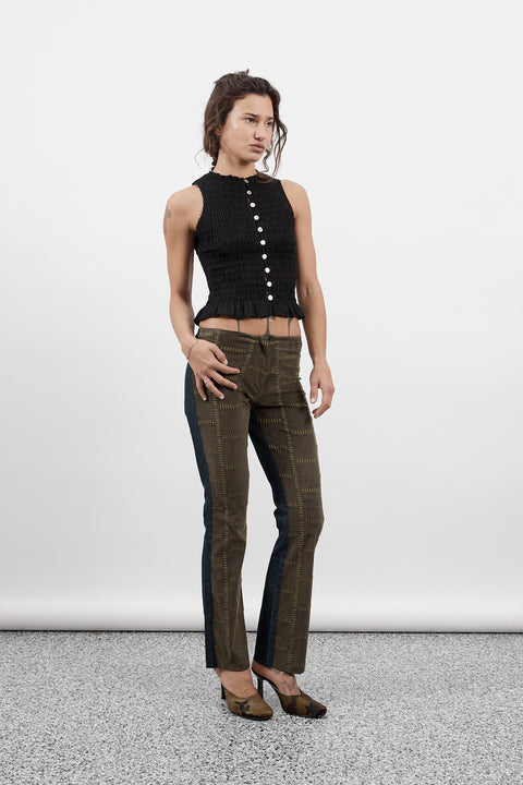 Black Ruched Button Tank
