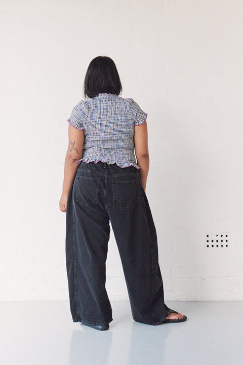 Marine Plaid Ruched Tee